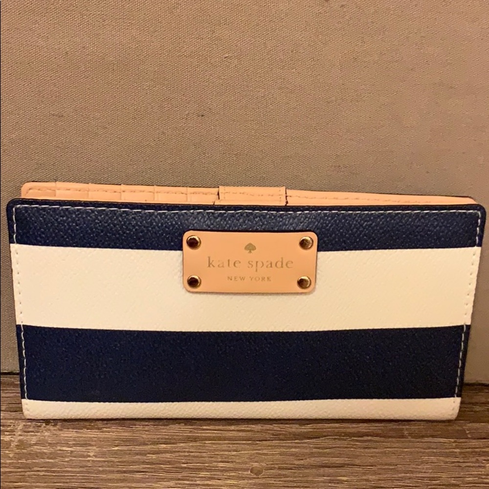 Blue and white striped Kate Spade wallet